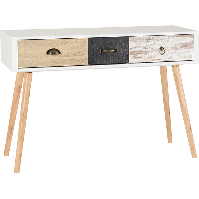 Nordic 3 Drawer Occasional Table In White & Distressed Effect